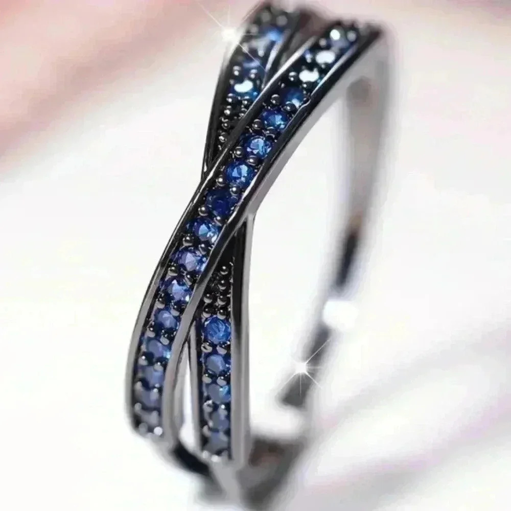 Blue Zircon Crisscross Ring Size 9 New